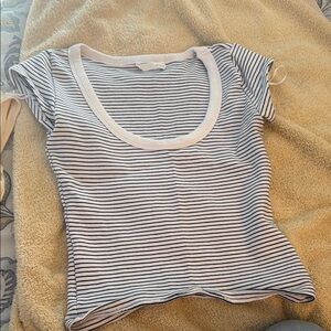 Zara Black and White Striped Short Sleeve Top